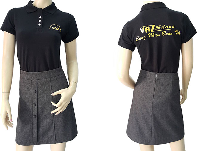 Mẫu áo thun đồng phục của công ty giày VAZ đã may thành phẩm.