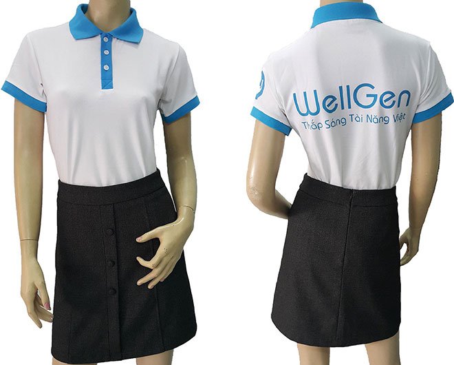 Mẫu áo thun đồng phục công ty WellGen đã may thành phẩm.