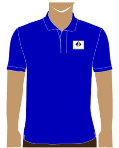 Mẫu thiết kế áo thun cho Hải Vân Ga với áo nền xanh dương, áo cổ trụ không viền, logo thiết kế bên tay trái.