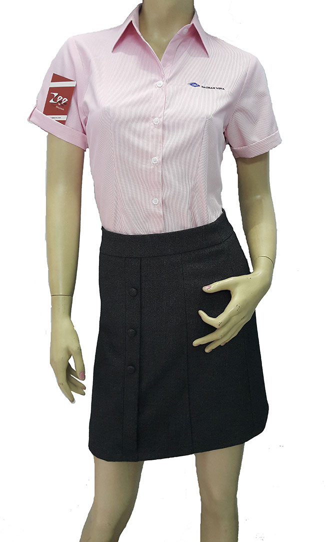 Sơ mi đồng phục của Đại Hàn Vina mẫu màu hồng - mặt trước của áo.